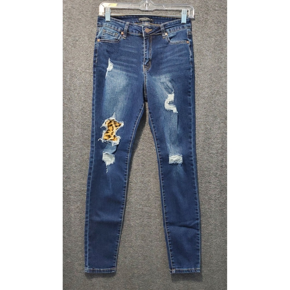 Hammer Jeans Los Angeles Womens Size 7 Skinny Med Wash Distressed Leopard Patch